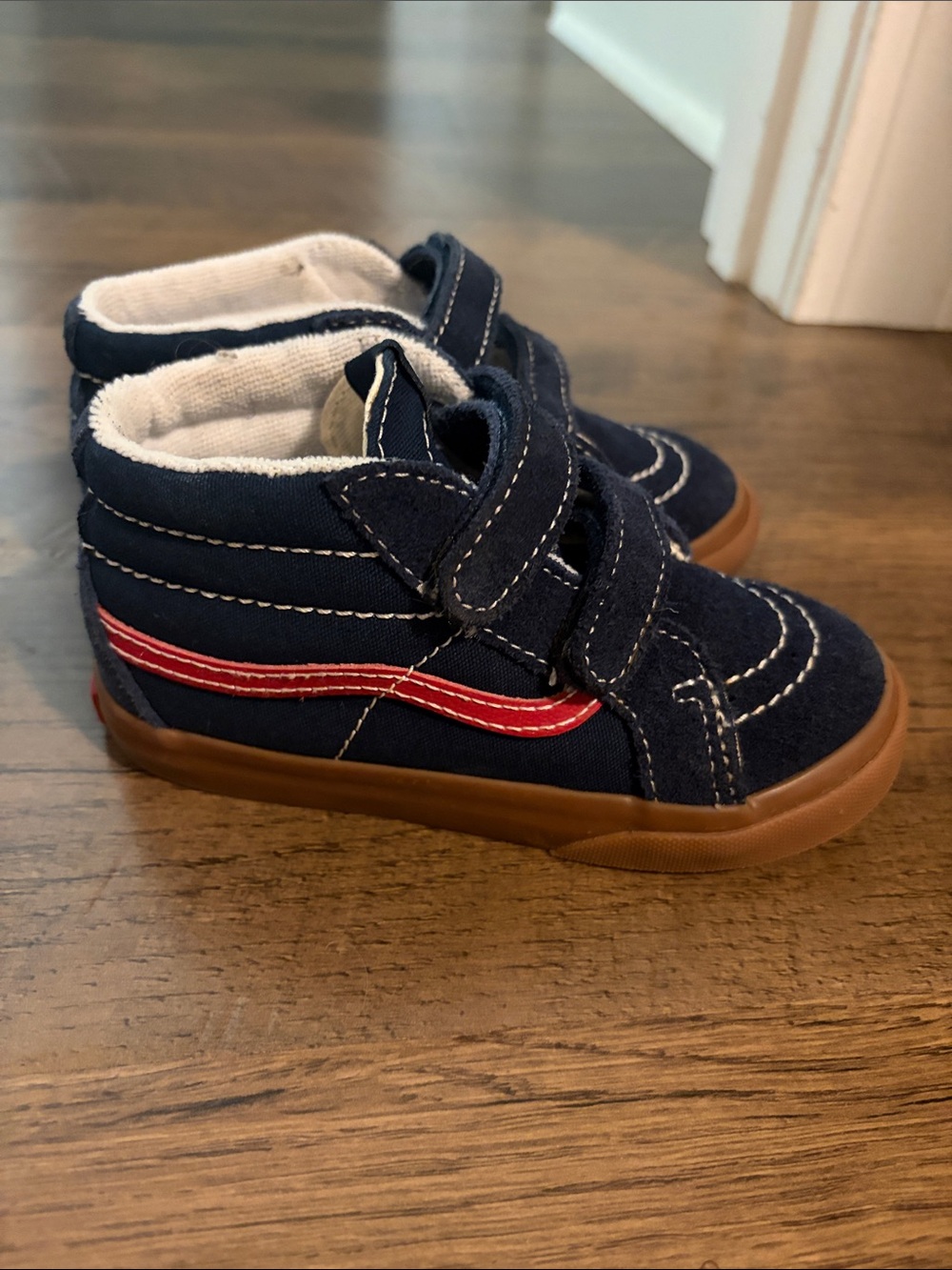 Vans Kids Navy High-Top Sneakers with Red Stripe and Gum Sole